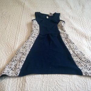 Navy Blue Dress With White Lace Detail